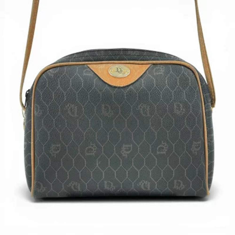 Christian Dior Honeycomb Canvas Shoulder Bag Black